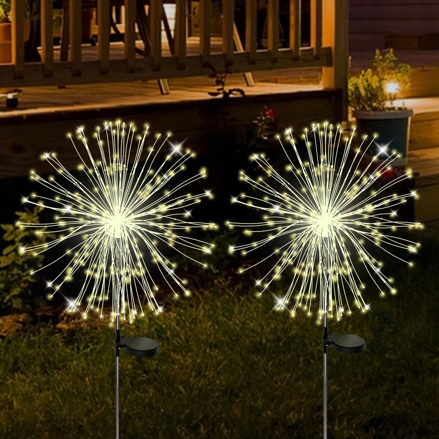 RICAN Solar Garden Lights Outdoor Decorative, 2 Pack Firework Garden Stake Lights Solar Powered, DIY Bendable Copper Wire Waterproof for Garden, Yard, Patio, Flower Bed, Chiristmas Decor