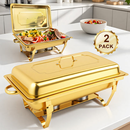 Chafing Dishes for Buffet, 2/4/6 Pack 9QT Gold Chafing Dish Buffet Set, High Grade Buffet Servers and Warmers with All-Gold Serving Tongs, Food Warmers for Parties Buffet, Events & Weddings