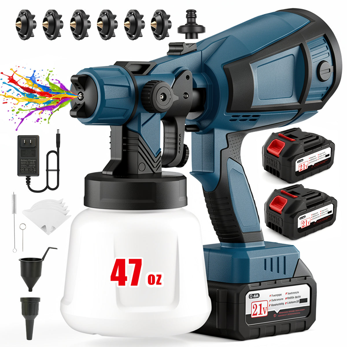 BAOKALER Cordless Paint Sprayer, Electric Spray Paint with 1400ml Container and 2×4.0Ah Batteries for Home Interior & Exterior, Furniture, Fence, Walls, Door, Garden Chairs, Blue