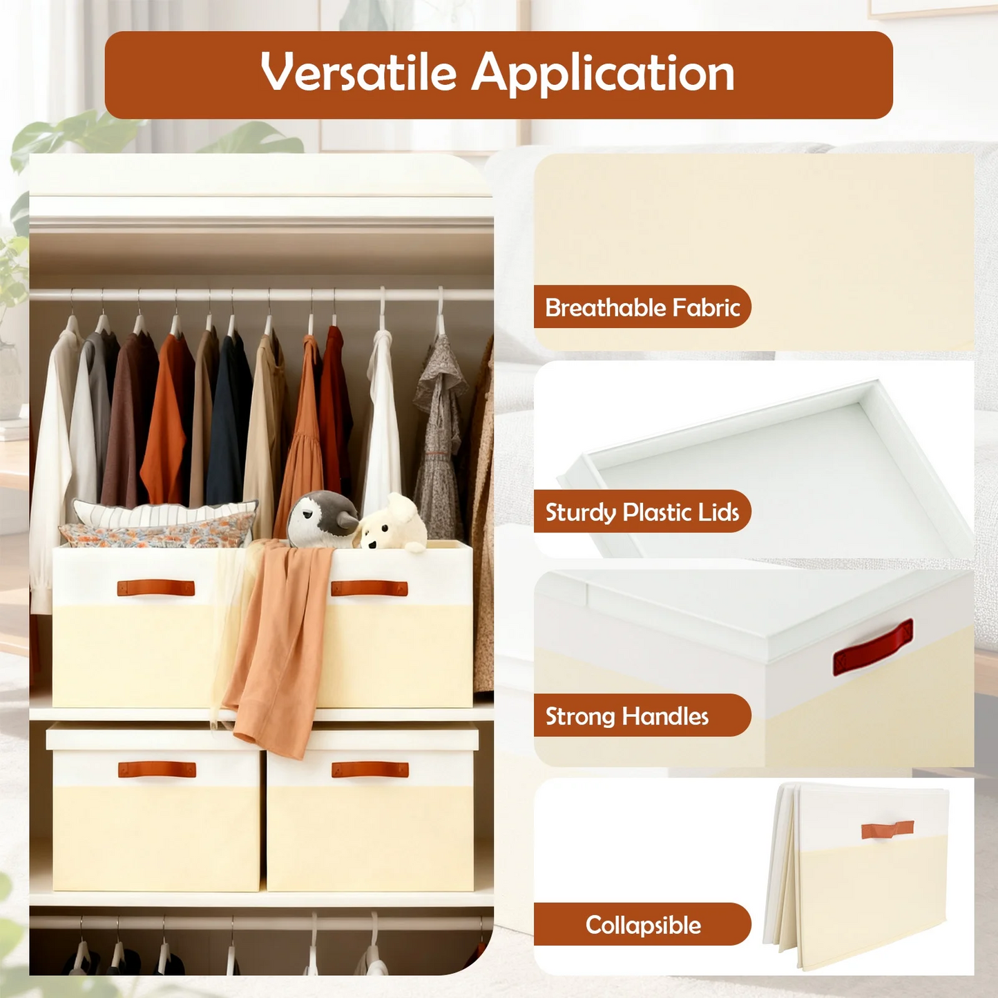 Storage Bins with Lids, 2 Pack Extra Large Blanket Storage Baskets with Lids, Closet Organizers Bins for Living Room, Nursery, Beige and White