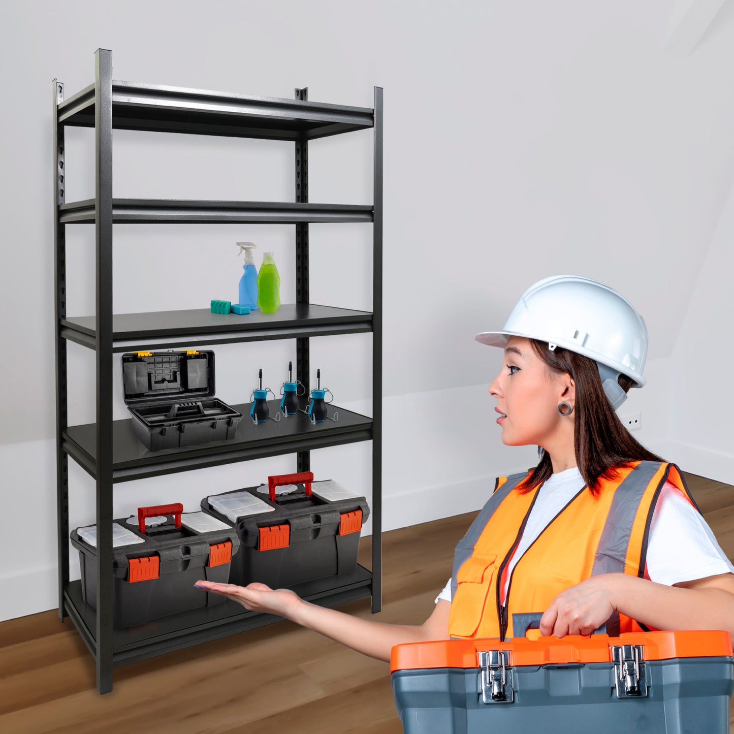 5 Tier 72"H Garage Shelving 2000LBS Heavy Duty Garage Storage Shelves Adjustable Metal Shelving Unit for Garage Storage Rack Industrial Utility Shelf 15.7" D X 35.4" W X 72" H, Black