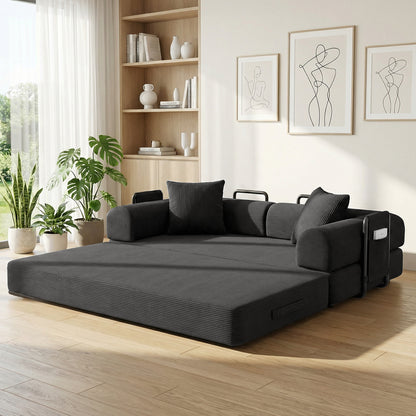 CATGOOD Sectional Couch for Living Room, Convertible Sofa Bed with Soft Corduroy, 78 Inch Modular Futon Couch Free Assembly, Gray