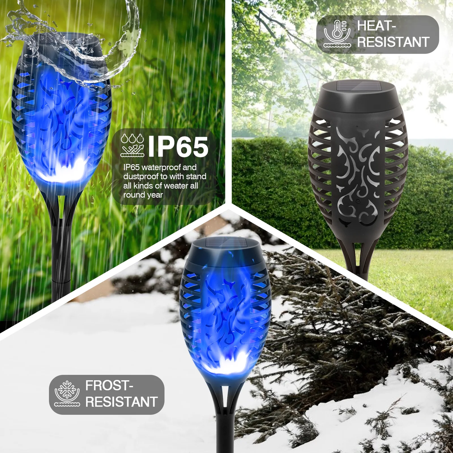 CATGOOD Waterproof LED Flickering Flame Solar Lights, Blue (12 Pack)