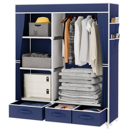 BAOKALER Closet Organizers and Storage with 3 Drawers and 4 Side Pockets, Tool-Free Assembly Clothes Organizer for Bedroom, Living Room, Closet, Garage, Dorm, Navy Blue