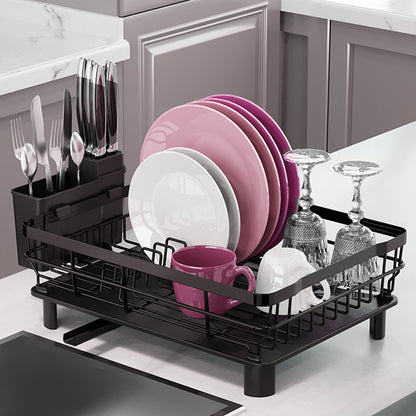 Dish Rack Dish Drainers for Kitchen Counter, 16.9''L x 13''W x 5.9''H Dish Rack with Drain , Dish Drying Rack Drain with Utensil Holder, Cup Holder, Kitchen Dishes Storage and Organizers