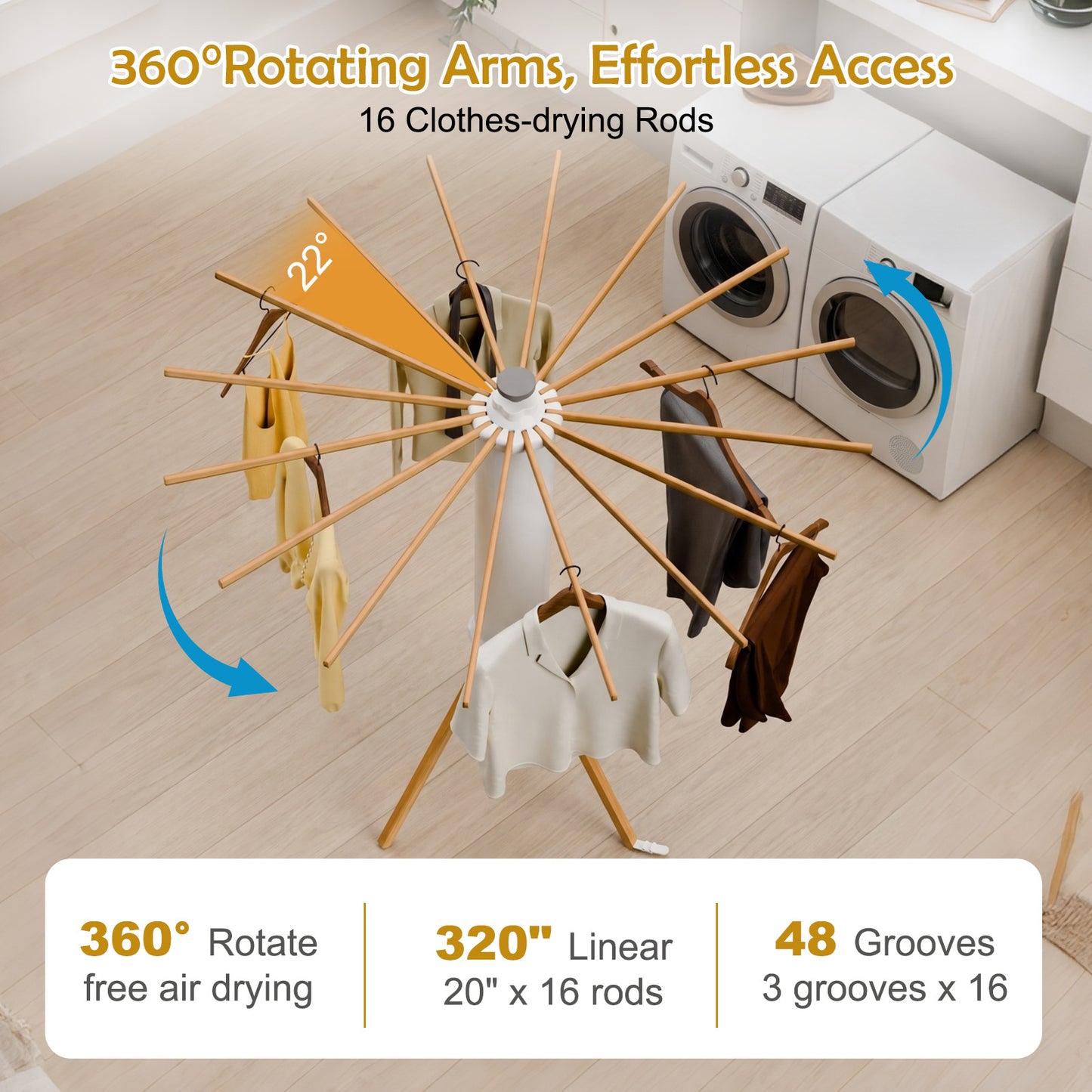 Clothes Drying Rack, Standing Tripod Laundry Drying Rack, Floor Standing Garment Clothes Dryer, Foldable Drying Racks for Laundry, White