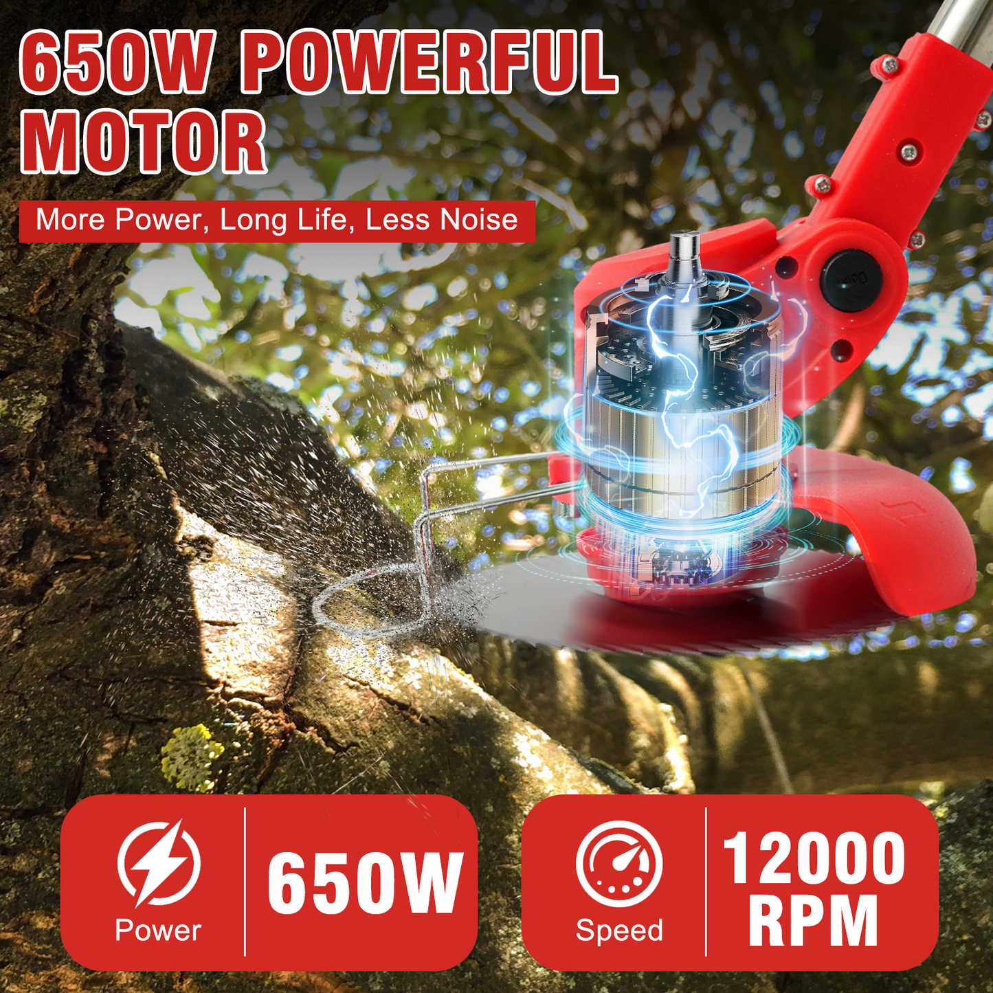 21V Cordless String Trimmer With 2 X 1.5ah Battery And Charger, Electric Weed Wacker Battery Powered Weed Eater String, Mover For Yard, Garden, Red