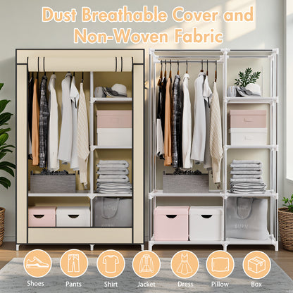 BAOKALER Wardrobe Closet Storage, Hanging Closet organizer, Clothes Rack with Cover, Tool-Free Assembly Clothes Storage for Home Bedroom Living Room, Beige