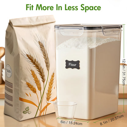 2-Pack 9.5L (321 oz) Clear Airtight Food Storage Canisters with Chalkboard Labels & Measuring Cups - Flour, Grain, Sugar, Rice, Pasta, Coffee Container with Lids
