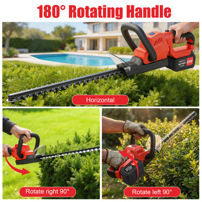 22" Cordless Hedge Trimmer, 21V Electric Hedge Trimmer with 2 x 4000mAh Batteries and Charger, Hedge Trimmer Cordless for Cutting and Trimming Bushes and Shrubs, Red