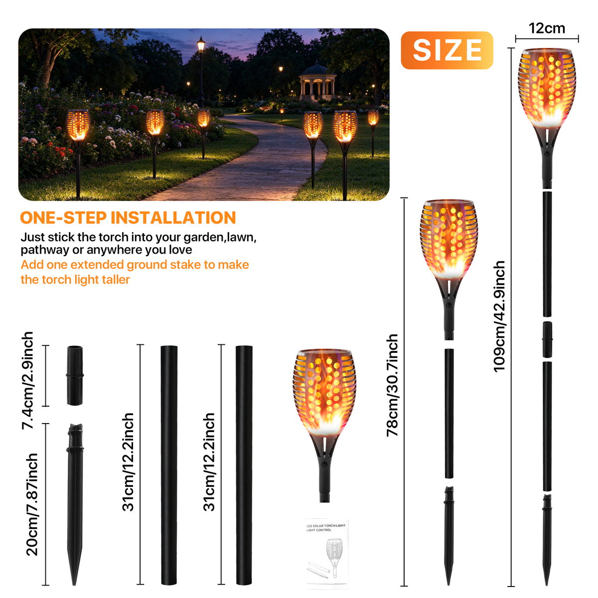 43" Solar Outdoor Lights, 96 LED, Higher & Larger Flickering Flame Solar Torch Lights Waterproof Outdoor Pathway Lights for Garden Patio Yard 2 Pack