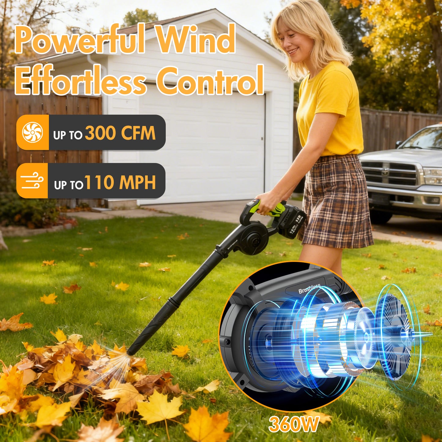BAOKALER 21V 300CFM Leaf Blower, 2-in-1 Handheld Electric Vacuum with 4AH Battery, 3 Speed Modes and LED Display