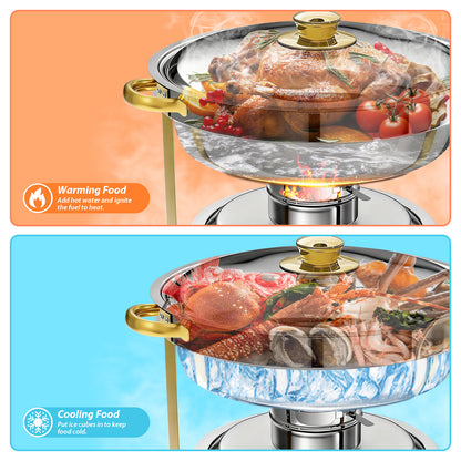 Chafing Dish Buffet Set with 4 Food Tongs, 6 QT Stainless Steel Chafing Dishes Round Buffet Food Warmer Chafers Set for Parties Catering Event, Lid Holder 4PCS