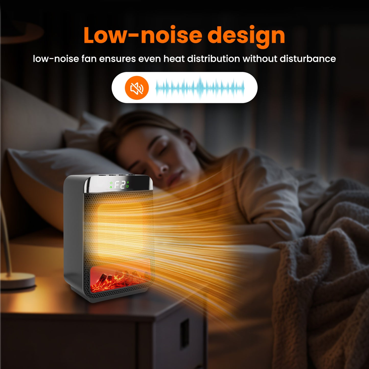 Indoor 1500W 3D Dynamic Flame Tabletop Heater with Safety Protection & Timer, Low-Noise Ceramic Heater Fan for Bedroom, Office, and Indoor Use