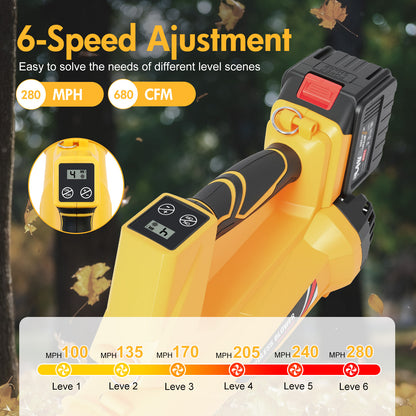 Leaf Blower with Battery & Charger, 21V Cordless Leaf Blower with 2x6.0 Ah Battery, Electric Leaf Blower with 6 Speed Mode, 280MPH Battery Operated Leaf Blower for Patio Garden Lawn Cleaning
