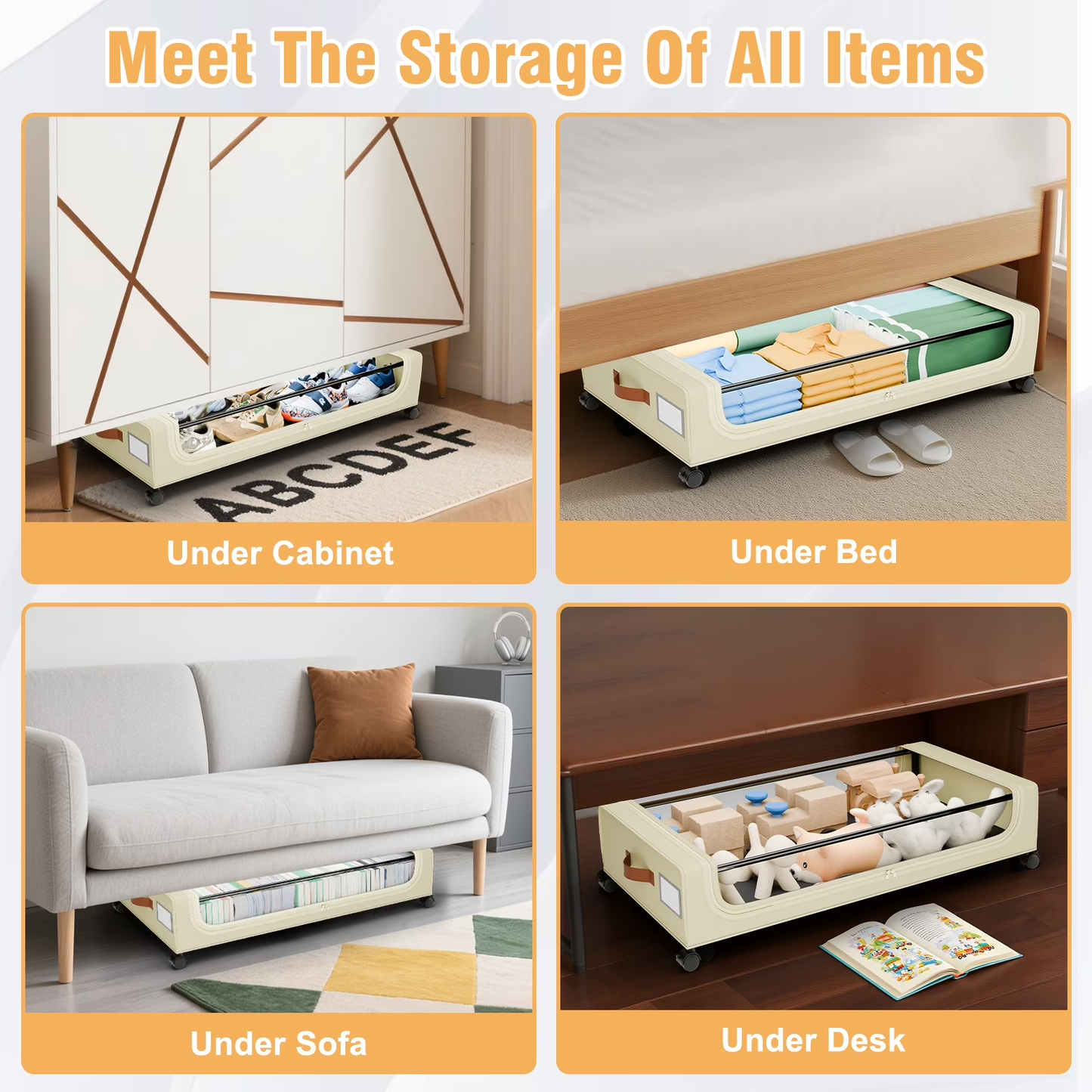 Under Bed Storage with Wheels, 2Pack Under Bed Storage Containers, Underbed Shoe Storage Organizer, Rolling Under Bed Metal Drawers for Clothes, Blankets(31 x 17 x 7.2 in)