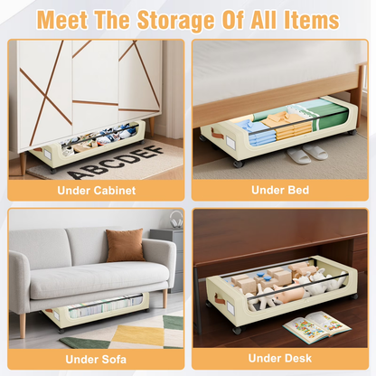 Under Bed Storage with Wheels, 2Pack Under Bed Storage Containers, Underbed Shoe Storage Organizer, Rolling Under Bed Metal Drawers for Clothes, Blankets(31 x 17 x 7.2 in)
