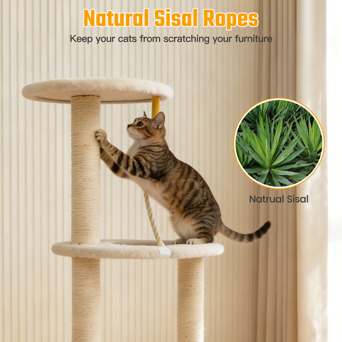 Cat Tree with Condo and Sisal Post, Multi-Level Cat Tower with Top Perchs, Cratching Post for Indoor Cats, Beige