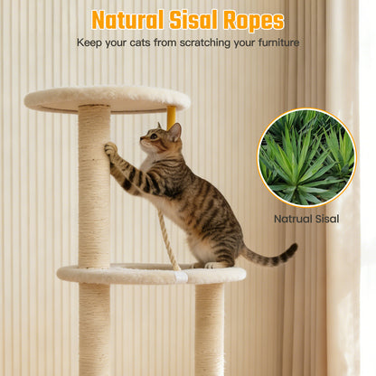 Cat Tree with Condo and Sisal Post, Multi-Level Cat Tower with Top Perchs, Cratching Post for Indoor Cats, Beige