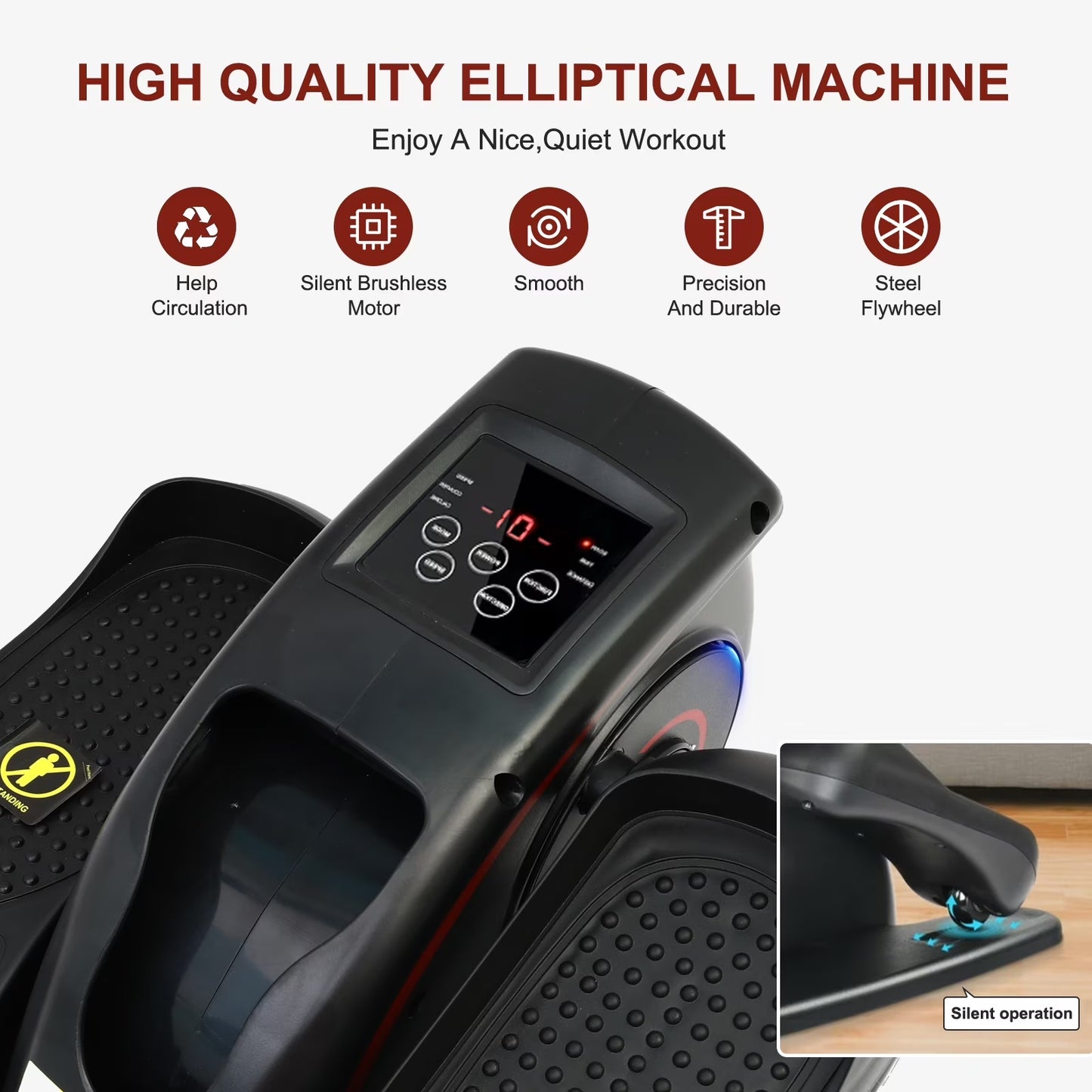 Mini Elliptical, Under Desk Elliptical, Electric Elliptical Machine, Leg Exerciser Machine for Seniors, Elliptical for Home Use, Compact Exerciser, Adjustable Speeds & LCD Monitor