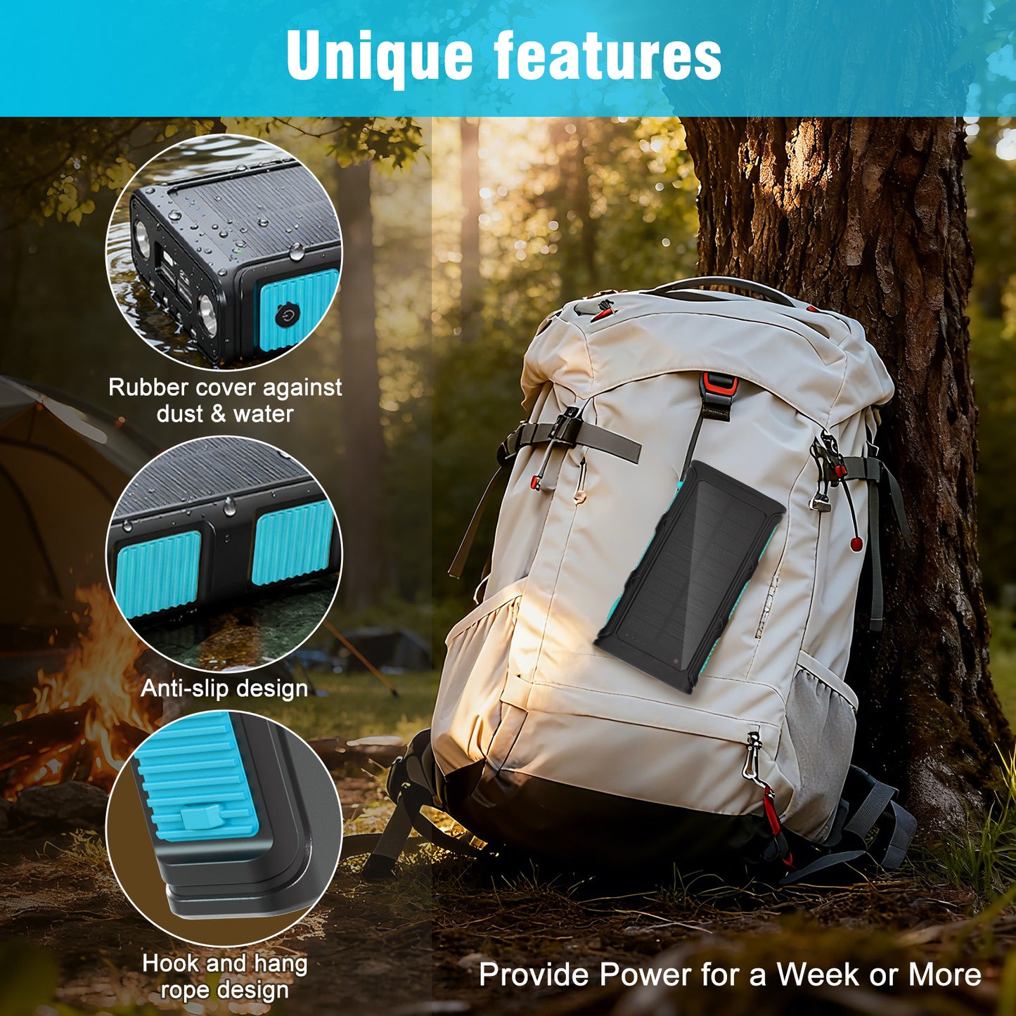 Power Bank Wireless Charger 68800mAh Built in Hand Crank and 4 Cables 15W Fast Charging Power Bank 7 Outputs & 4 Inputs Solar Portable Charger, Sos/Strobe/Strong Flashlights, Compass(Blue)