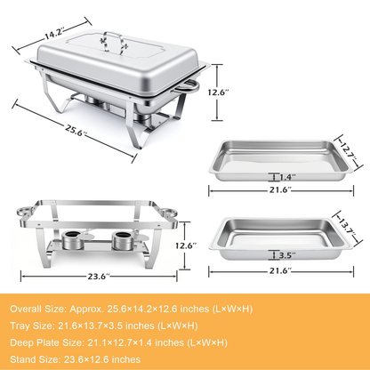 BAOKALER 9QT Chafing Dish Buffet Set with 4 Food Tongs , Foldable Full Size Buffet Server Food Warmer, Stainless Steel Catering Supplies for Party, Banquet, Caterying, Rectangular, Silver, 4 Pack