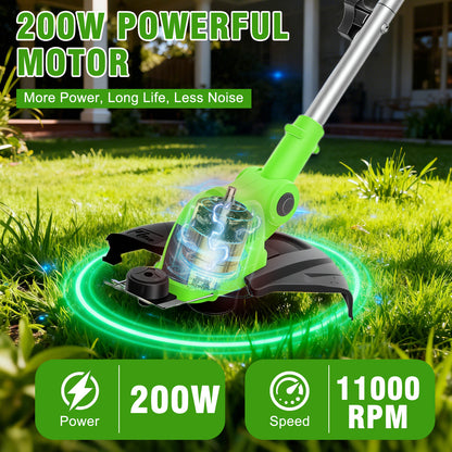 CATGOOD Cordless String Trimmer, 2AH Battery Powered Weed Trimmer with Fast Charger, Green