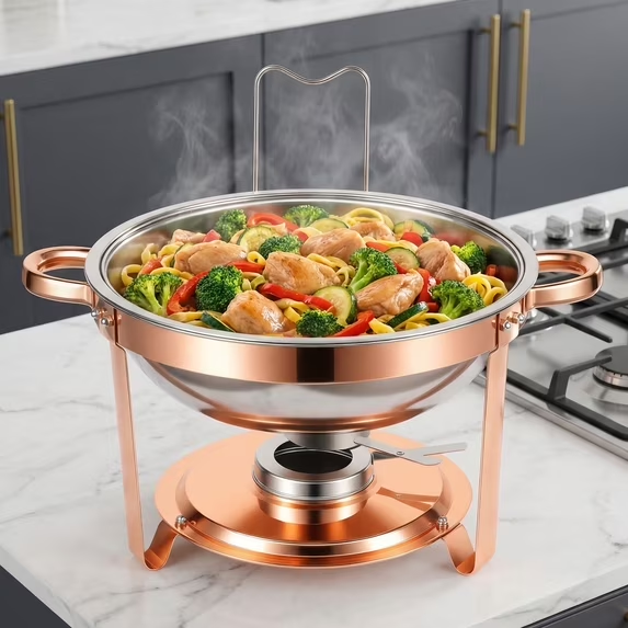 CATGOOD Chafing Dishes for Buffet, 5.3QT Chafing Dish Buffet Set, Food Warming Trays for Buffet, for Home Parties, Christmas Gatherings, Catering Events, Rose Golden 4 Pack