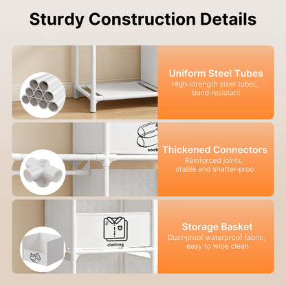 Portable Closet, Wardrobe Closet for Hanging Clothes with 4 Storage Drawers, Freestanding Closet Organizers and Storage for Bedroom, White