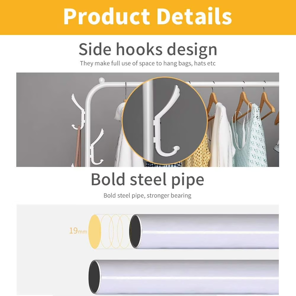Clothes Rack, Double-Rod Clothing Rack, Garment Rack, For Boxes Shoes Boots Storage, Metal Frame, White
