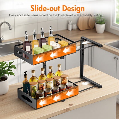 CATGOOD Under Sink Organizer, Multifunctional Pull-Out Under Sink Storage, 2-Tier Under Kitchen Sink Organizer, Waterproof Metal Storage Rack with Sliding Drawer for Kitchen and Bathroom, Black