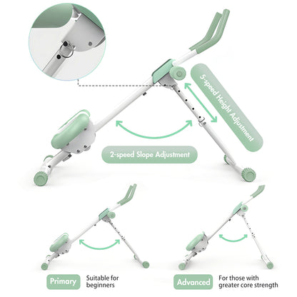Adjustable Ab Machine, Abdominal Trainers for Full Body Workout, Foldable Abdominal Exercise with Knee Protection, Green