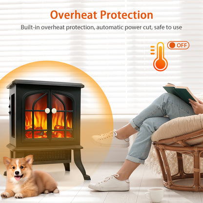 1500W/750W Electric Fireplace Heater, Infrared Electric Fireplace with Realistic 3D Flame Effect, Electric Heater with Overheat Protection for Home Bedroom Office