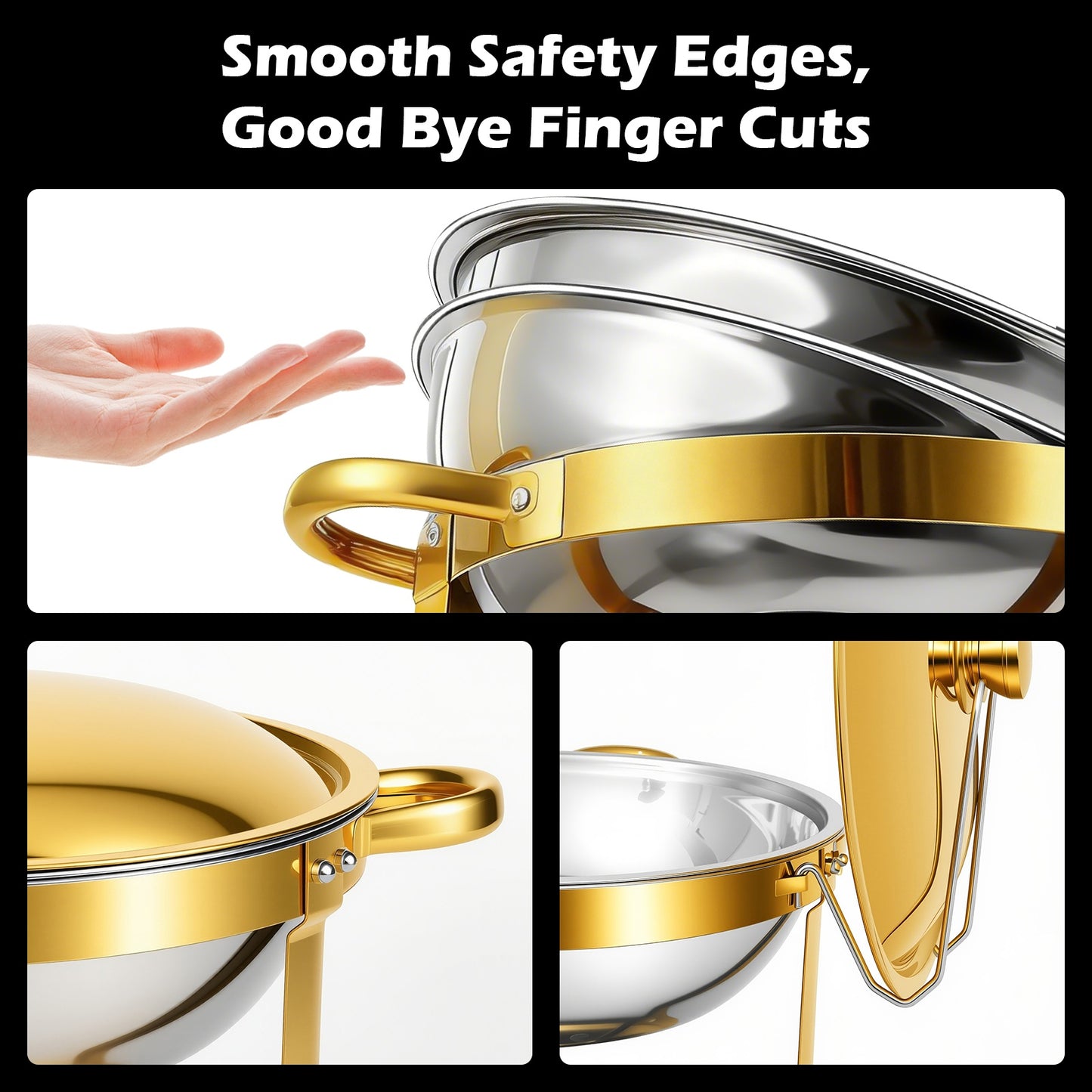 Round Half-Gold Plated Stainless Steel Chafing Dish with Stainless Steel Lid, Buffet Warmer Set, 1-Pack, for Home Gatherings, Christmas Parties, Catering Events