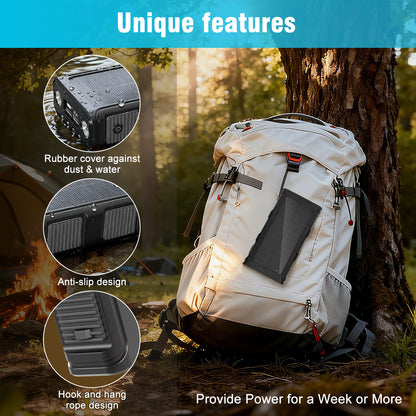 Power Bank Wireless Charger 68800mAh Built in Hand Crank and 4 Cables 15W Fast Charging Power Bank 7 Outputs & 4 Inputs Solar Portable Charger, SOS/Strobe/Strong Flashlights, Compass(Black)