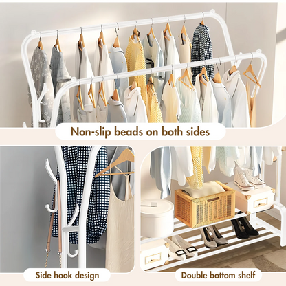 BAOKALER Space Saving Clothes Rack Freestanding Clothing Storage with 6 Hooks, White