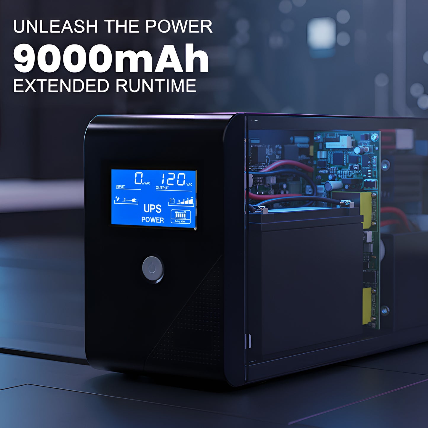 CATGOOD Backup UPS Power Supply 1000VA 600W Battery Backup Power with 3 Outlets and LCD Display, Suitable for Home and Office