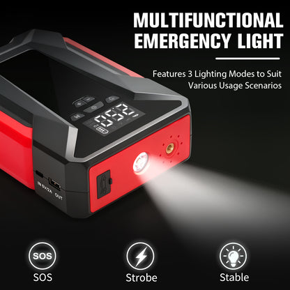 5 in 1 12V Car Jump Starter with Air Compressor, 1200A Peak Portable Jump Pack, 150PSI Digital Tire Inflator, 6000mAh Power Bank with LED Light for Cars Trucks SUVs