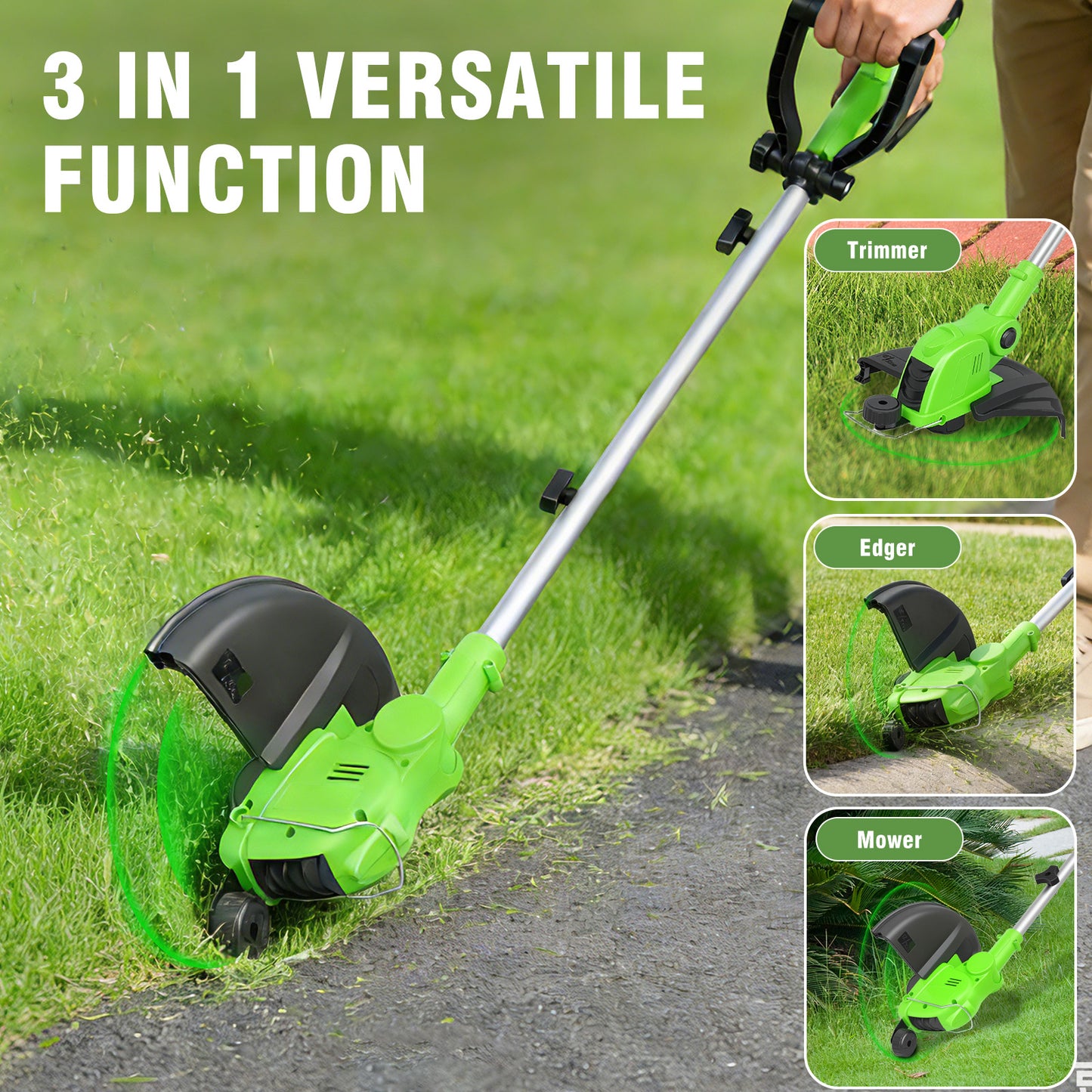 CATGOOD String Trimmer Cordless, 3AH Lawn Tool with 12" Cutting Width, Weed Wacker with Auto Spool Feed, 2 Batteries and Fast Charger, Green