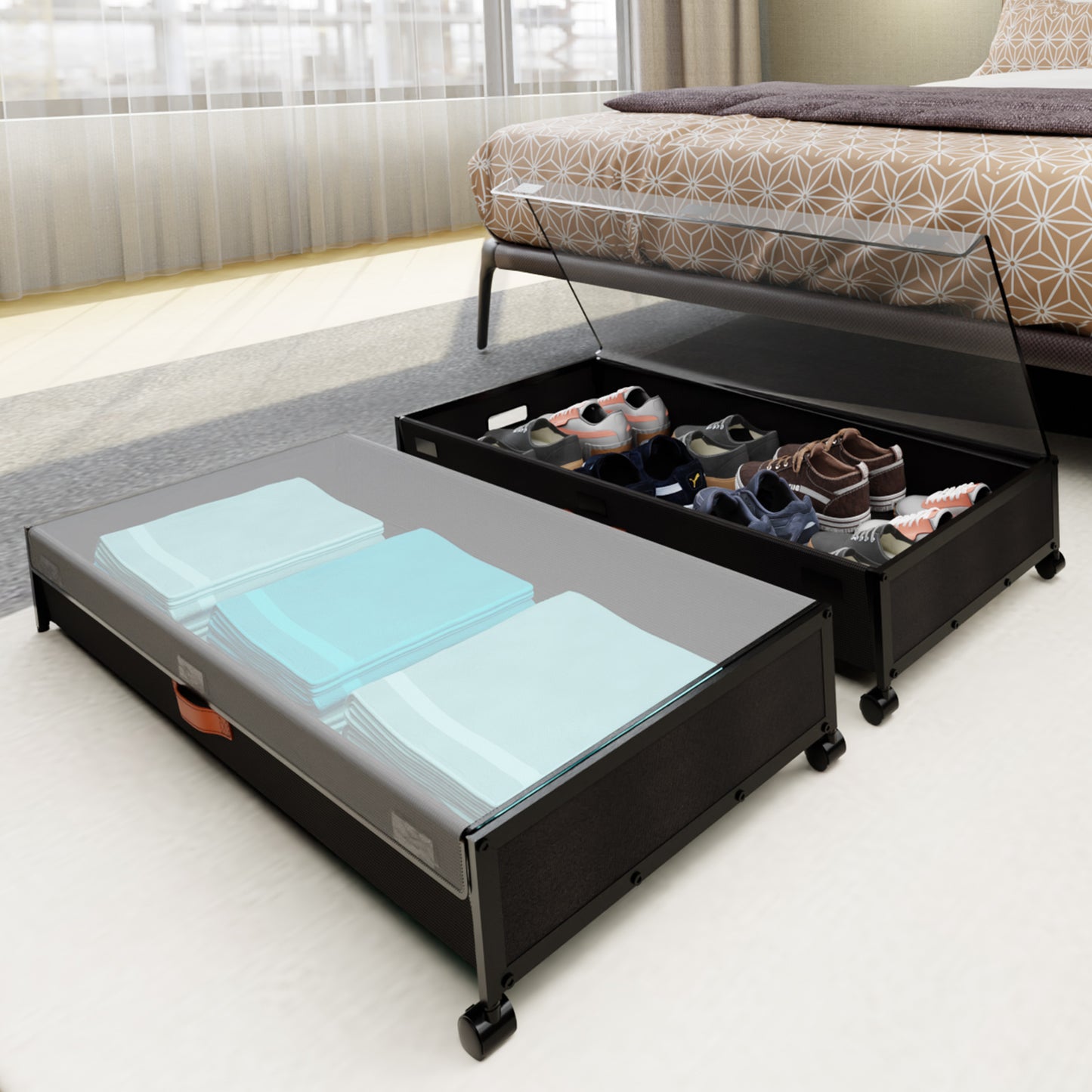 2-Pack Large Capacity Under Bed Storage with Wheels - Fulpower Rolling Underbed Organizer Containers Drawer Bins with Lid for Clothes, Shoes, Toys, Books, Blankets