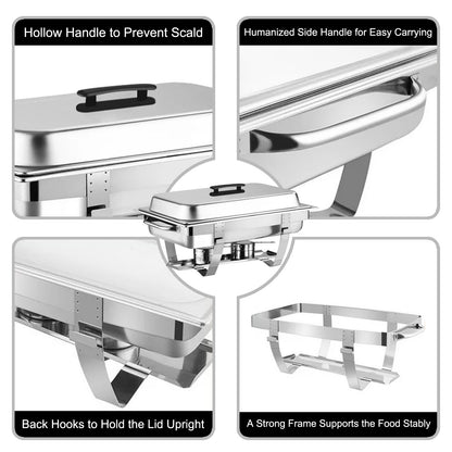 2Pack Chafing Dish Buffet Set, 8QT Buffet Servers and Warmers Chaffing Servers Stainless Steel with 2 Half Size Food Pans, Rectangular Food Warmers for Parties Buffets