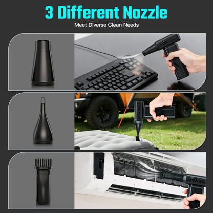Compressed Air Duster, 300,000RPM Brushless Turbo Jet Blower with LED Display and Light,5-Gear Adjustable Mini Air Broom,Electric Air Duster for Keyboard,Pc,Car and Home