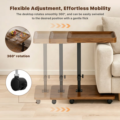 C Table End Table with Adjustable Height, 360¡ãSwivel TV Tray Table for Small Spaces, Portable C-Shaped Side Table for Couch & Bed