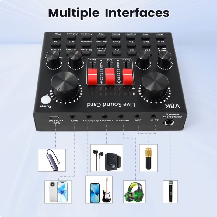 Podcast Equipment Bundle BM-800 Condenser Mic Kit with V8K Sound Card & Voice Changer for Streaming, Home Studio, YouTube, Voice-overs, Professional Recording on Laptops