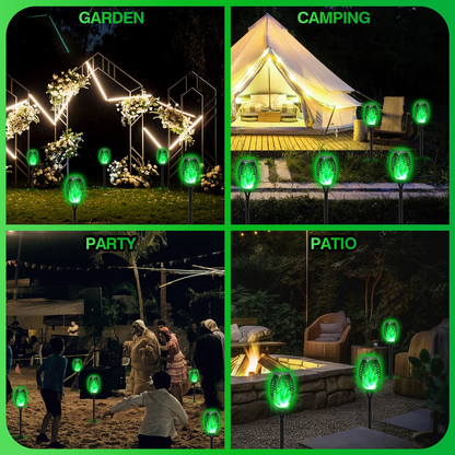 Solar Powered Outdoor Lights, 12 Pack Solar Tiki Torches, Flickering Yard Lights Outdoor Solar Powered Waterproof, Solar Pathway Lights for Garden Decor, Yard Decor, Landscape, Green LED