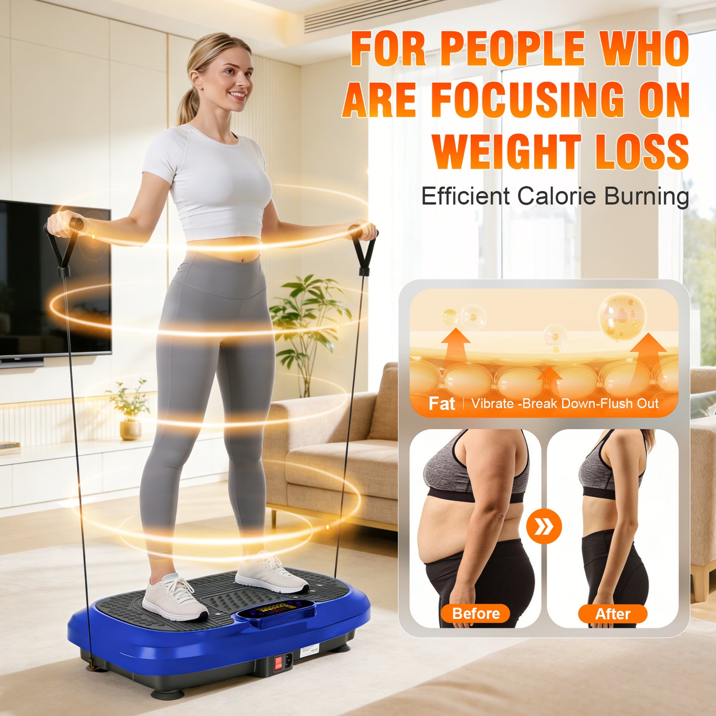 CATGOOD Vibration Plate Exercise Machine, Full Body Vibration Platform with 2 Loops & 5 Resistance Bands for Wellness and Fitness, Blue