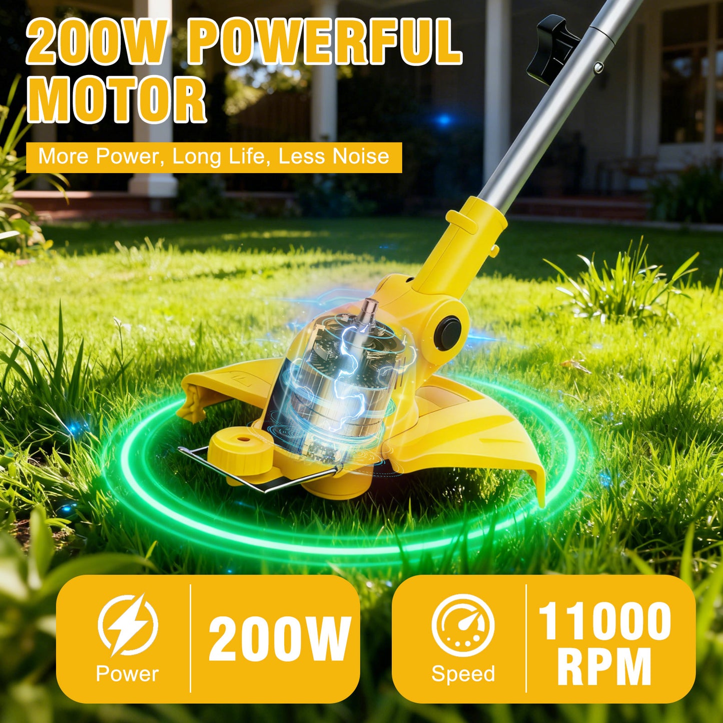 CATGOOD Cordless String Trimmer, 4AH Battery Powered Weed Trimmer with Fast Charger, Yellow
