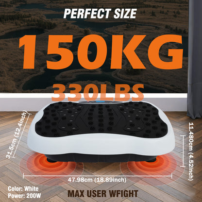 330lb Vibration Plate Exercise Machine, Vibration Board for Muscle Relaxation, Whole Body Workout Vibrate Fitness Platform, Waver Vibration Stand for Body Toning, Home Gym Equipment，White