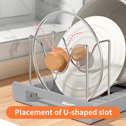 CATGOOD Extendable Pot and Pan Organizer for Kitchen Cabinets, Expandable Utensil Storage Rack, with 12 Adjustable Shelves, Gray