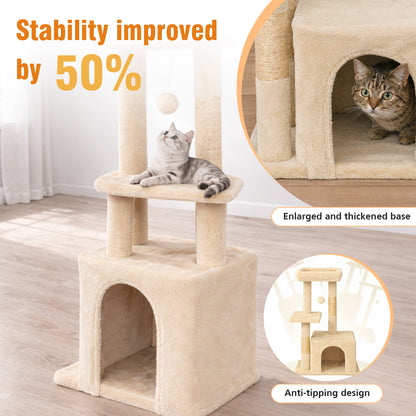 Cat Tree, Multi-Level Cat Tree Tower, Indoor Activity Center with Sisal Scratching Posts, Condos, Plush Perches, Hanging Cat Toys, Beige